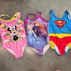 Disney Minnie Mouse Frozen Supergirl swim bathing suit 3 piece bundle girls 5T
